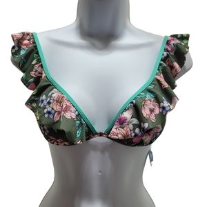 ORAGEOUS Floral Print Padded Push up Bikini Top NWT Size S